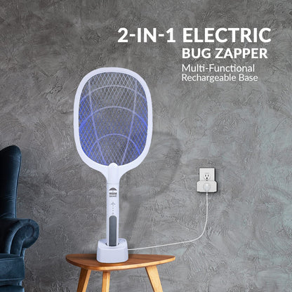 2 in 1 Electric Bug Zapper, Mosquitoes Trap Lamp & Racket, USB Rechargeable Electric Fly Swatter for Home and Outdoor Powerful Grid 3-Layer Safety Mesh Safe to Touch, Pack of 4