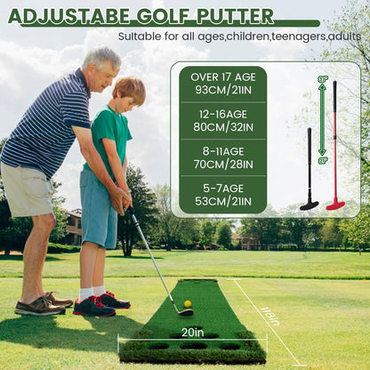 Golf Putting Game Set Putting Green Indoor Outdoor Putting Mat with 2 Putters 2 Balls 2 Cups & Flags Backyard Party Office Golf Game for Young Adults Fathers & Golfers