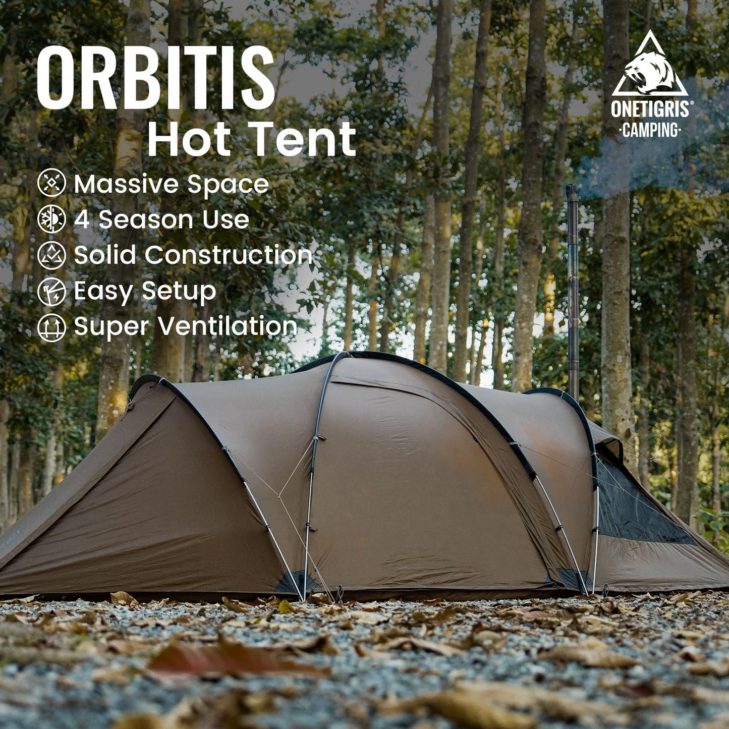 OneTigris ORBITIS Hot Tent, Waterproof 4 Person Tent with Full Size Footprint, 4 Season Tents for Camping, Hiking, Bushcraft, Car Trips