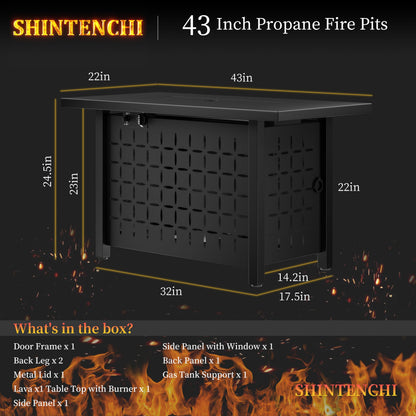 43 Inch Propane Fire Pit Table,50,000 BTU Rectangular Gas FirePits,CSA-Certified Steel 2-in-1 Multi-Use Propane Gas Fire Pit Table with Lid and Lava Rock,for Garden,Yard,Camping,Black