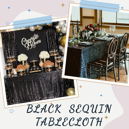 Sequin Table Clothes 50x102 inch Rose Gold Sequin Tablecloth Sequin Overlay Sparkle Table Decor for Wedding Sequin-50 x102 Black