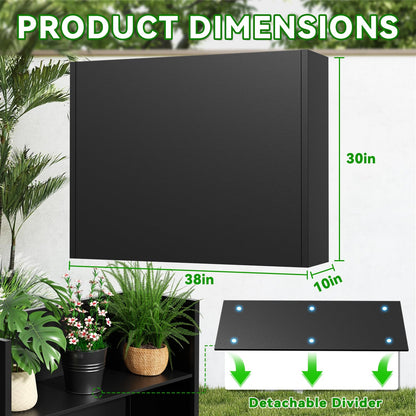POOAMY Metal Planter, 38L x 10W x 30H, Heavy Duty Tall Planters for Outdoor Plants, Black Planters with Removable Insert Shelf, Large Planters with Drainage Holes for Porch, Patio and Yard, Black