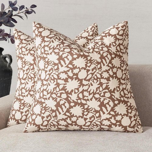 Foindtower Decorative Floral Throw Pillow Covers - Set of 2 Boho Accent Cushions | 18x18 Inch Light Orange Brown