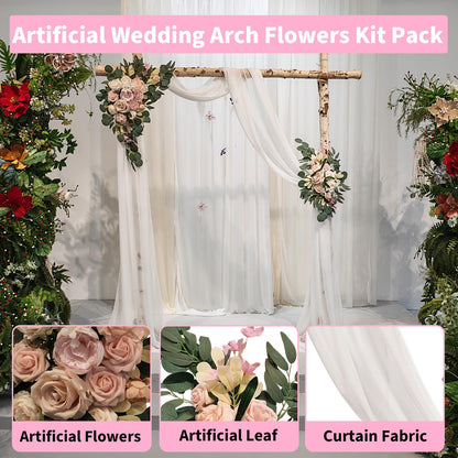 Garvee Arch Flowers with Drapes Kit (Pack of 3) - Includes 2Pcs Artificial Flower Arch Decor & 1Pcs Drapes, for Wedding Ceremony Bouquets Reception Backdrop Decoration, White