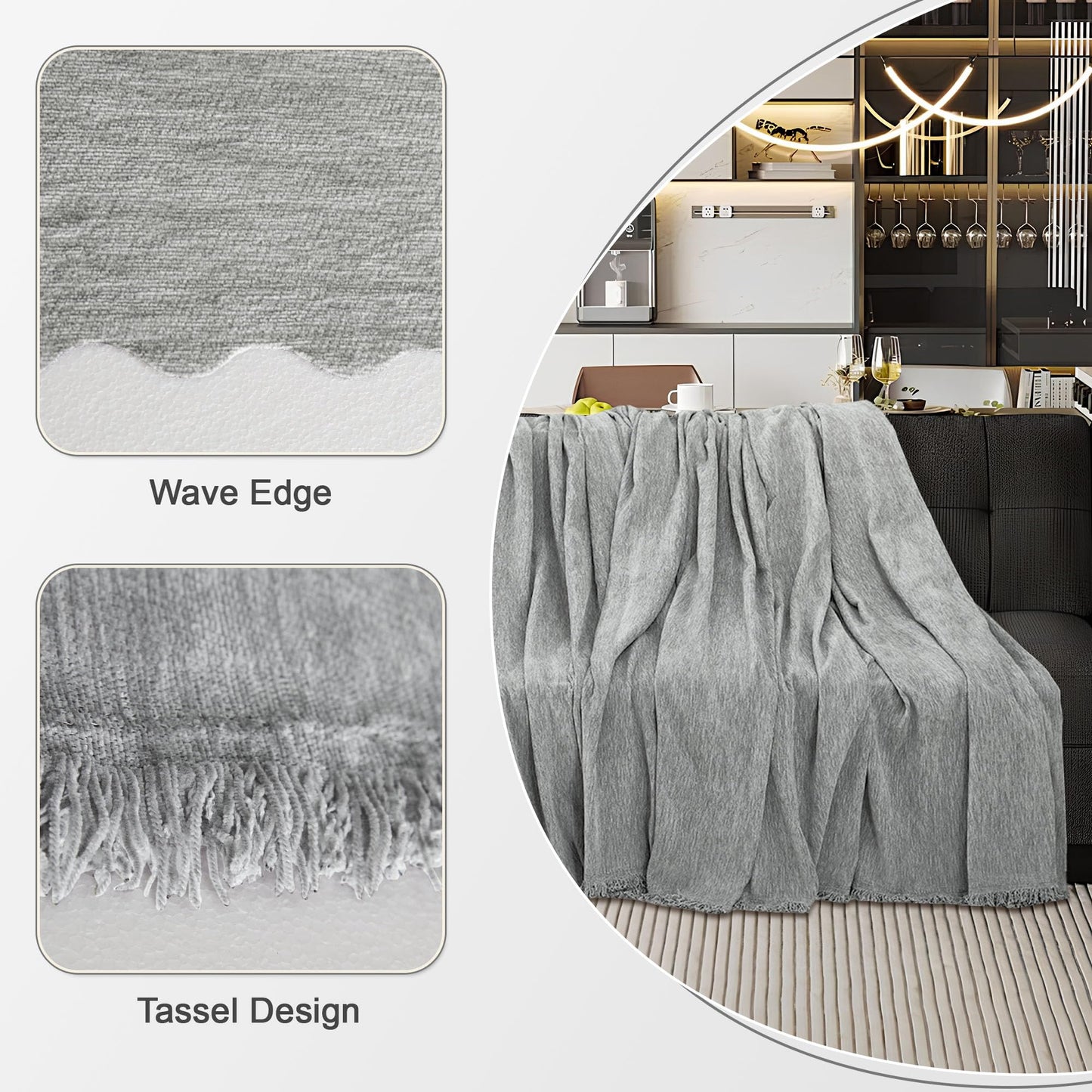ROFASVCO 1OO% Waterproof Sectional Couch Covers L Shape Sofa Cover Washable for Dogs Pets Chenille 2 Pieces Chaise Couch Cover Blanket Sofa Slipcovers (71"x118" + 71"x118" X-Large, Air Grey)