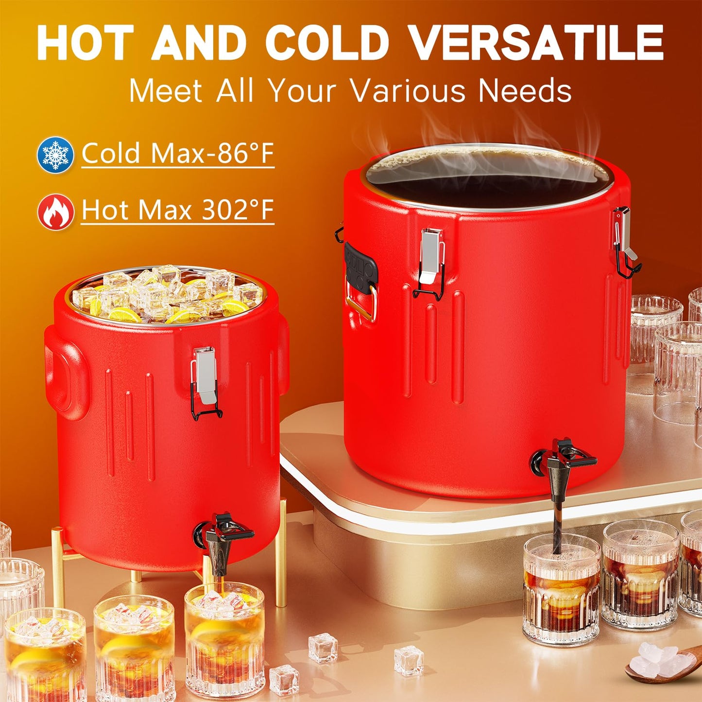 Insulated Beverage Dispenser 8.5 Gallon - Ice and Hot Drink Dispenser with 304 Stainless Steel Interior and Spout, Portable Hot Water Dispenser, Outdoors Cooler Jug for Camping Party Sports