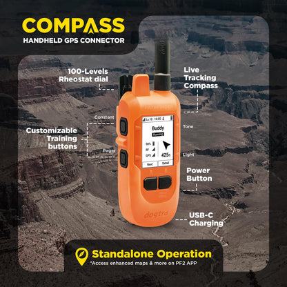 Dogtra PATHFINDER2 Compass Handheld Only - Live GPS Dog Tracking & Training E-Collar Remote (Requires Receiver), Built-in 2" LCD, No Subscription Required, 4 or 9-Mile Range, Expandable to 21 Dogs