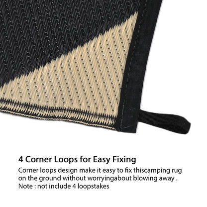 GarveeLife 10x14 Outdoor Rug for Patio Reversible, Plastic Straw Rug Waterproof Camping Rug Portable, Foldable Lightweight Mat for RV, Patio, Backyard, Deck, Picnic, Beach (Black/Offee)