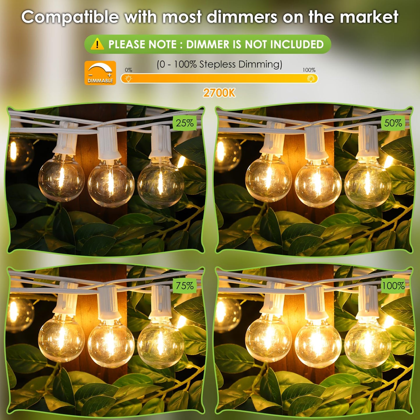 Mlambert 300Ft(3x100Ft) LED Outdoor String Lights Dimmable Waterproof G40 Globe Patio Lights with 150+7 Warm White Bulbs for Bistro Outside-White Cord
