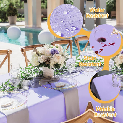 BRILLMAX 10 Pack Lavender Tablecloths 60 x 102 Inch for 6ft Rectangle Tables - 150 GSM Polyester Fabric, 15" Standard Drop, Water, Stain & Wrinkle Resistant Cloth Cover for Wedding Dining Buffet