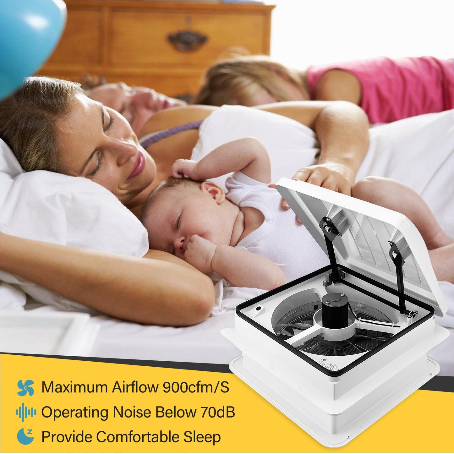 Pafessa 14” RV Roof Vent Fan w/LED Light - 4 Speed Reversible 12V Deluxe RV Electric Open Roof Vent, Touch On-Off, Speed Controls, Manual White Dome