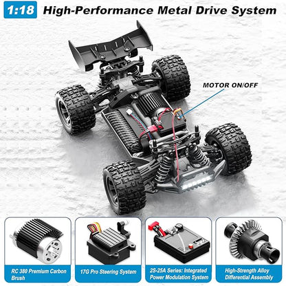 1:18 Scale 4WD High-Speed RC Car 25 MPH Off-Road Remote Control Truck for Adults &amp Teens - All Terrain Electric Vehicle with 2 Rechargeable Batteries &amp 2.4GHz - Gift Idea (1:18 Scale)