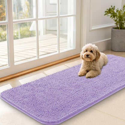 OLANLY Dog Door Mat - Absorbent Non-Slip Washable Doormat for Muddy Paws | 47x20 Inches, Lavender