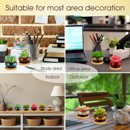 RimCereal 12 Pcs Succulent Pots 2.5 Inch Mini Ceramic Succulent Garden Flower Pots Planters with Drainage and Bamboo Tray for Indoor Garden Plants Planters Colorful Flower Pot(Round,1.2 Inch H)