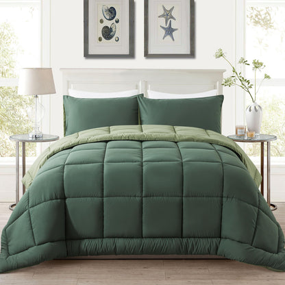 DOWNCOOL Twin Comforter Set -All Season Bedding Comforters Sets with 1 Pillow Case -2 Pieces Bed Set Down Alternative Comforter Set -Double Green Twin Bedding Sets(64"x88")