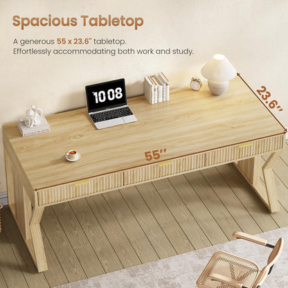 SEDETA 55" Executive Office Desk with 3 Drawers, Home Office Desk with Storage Drawers, Computer Writing Desk Study Table, Natural Oak