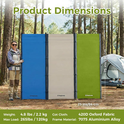 KingCamp Ultralight Camping Cot, Portable Folding Tent Camping Cot, 265 Lbs Heavy Duty Sleeping Cot with Pillow for Adults Outdoor Backpacking Travel Hiking, Green