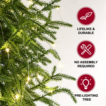 ENVEN PreLit Artificial Norfolk Pine Christmas Tree – Realistic Potted Tree with 70 LED Lights & 8-Mode Battery Box, Pre-Assembled Faux Holiday Decor for Indoor Display (3FT-1Pack)