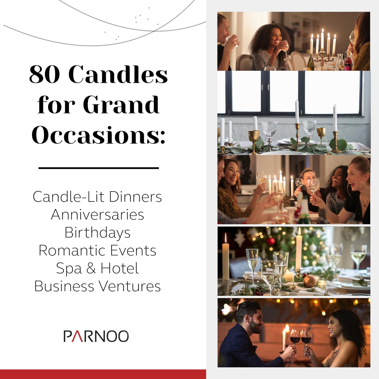 Tapered Candles - 80 Bulk Set of 6” Sticks - 5 Hours Clean, Long-Burning White Candlesticks - Dripless Unscented & Hand-Dipped Tall Candles for Dinners - White Taper Candles by PARNOO