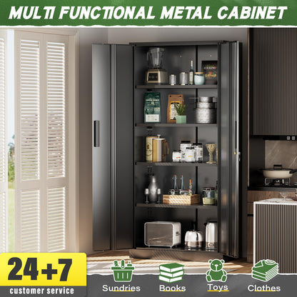 Greenvelly Metal Storage Cabinet, 72" Black Steel Garage Cabinet with Doors and Adjustable Shelves, Metal Cabinet with Lock,Garage Cabinets and Storage System for Garage,Home Office,School
