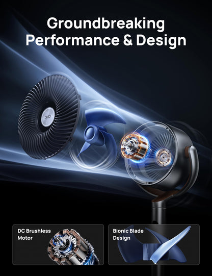 DREO Fan for Bedroom, 120°+120°Omni-directional Oscillating Fan, 90ft, DC Motor, 20 dB Quiet Standing Pedestal Fans, 8 Speeds, 3 Modes Circulator with Remote, 35-40" Adjustable Height, 8H Timer