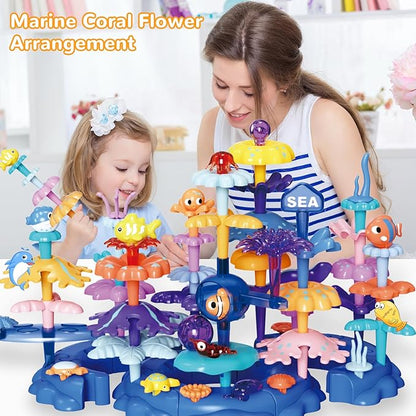 Coral Garden Flower Building Toys for for Toddlers 3-5 Year OldUpgrade DIY Building Blocks Toys for Ages 3-4 GirlsEducational STEM Christmas Birthday Gift for Kids(136PCS)