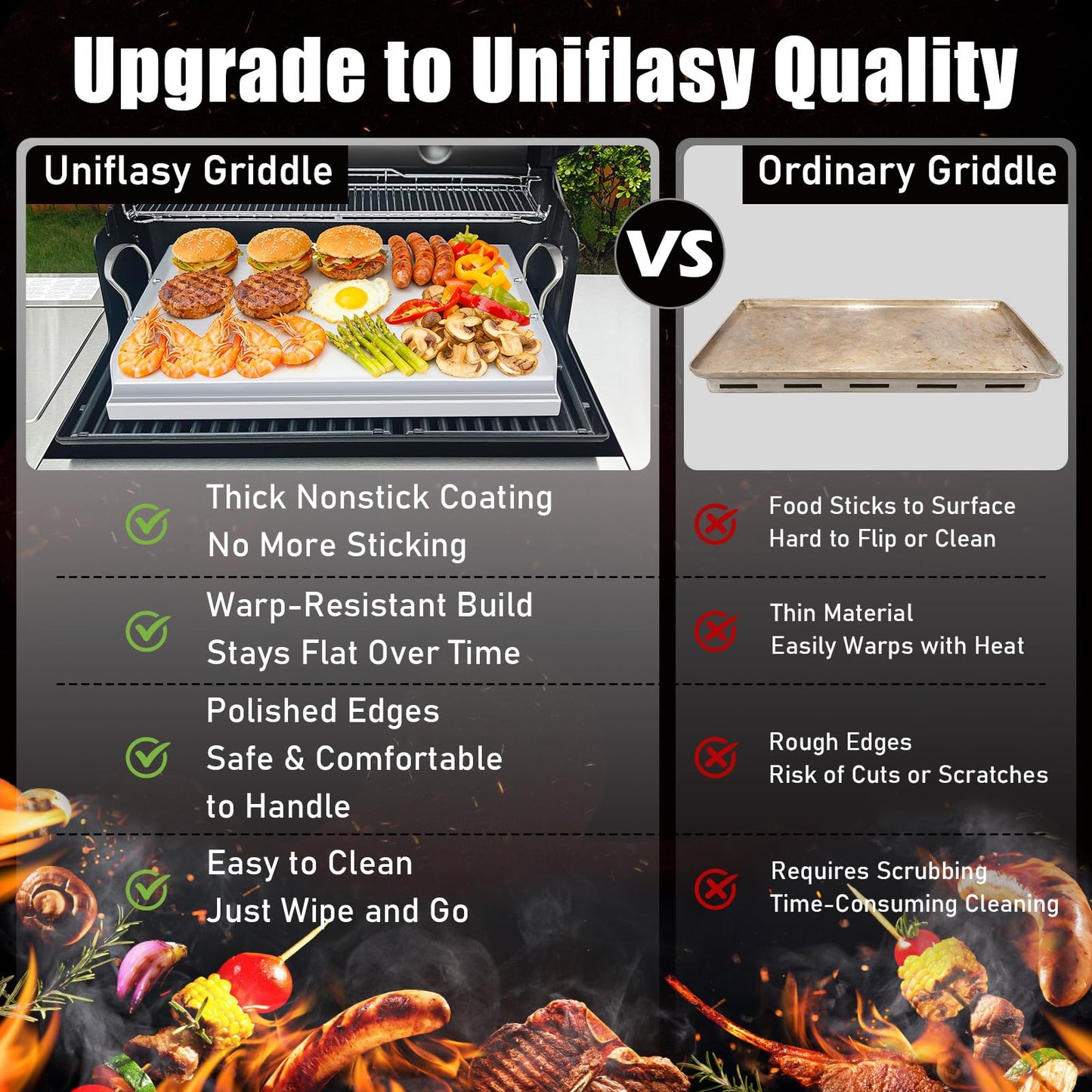 Universal Stainless Steel Cooking Griddle, Nonstick Flat Top Plate Insert for Gas Top Stove and Charcoal Grills, Tailgating, Camping and Parties, 23" x 16" Plancha Para Cocinar