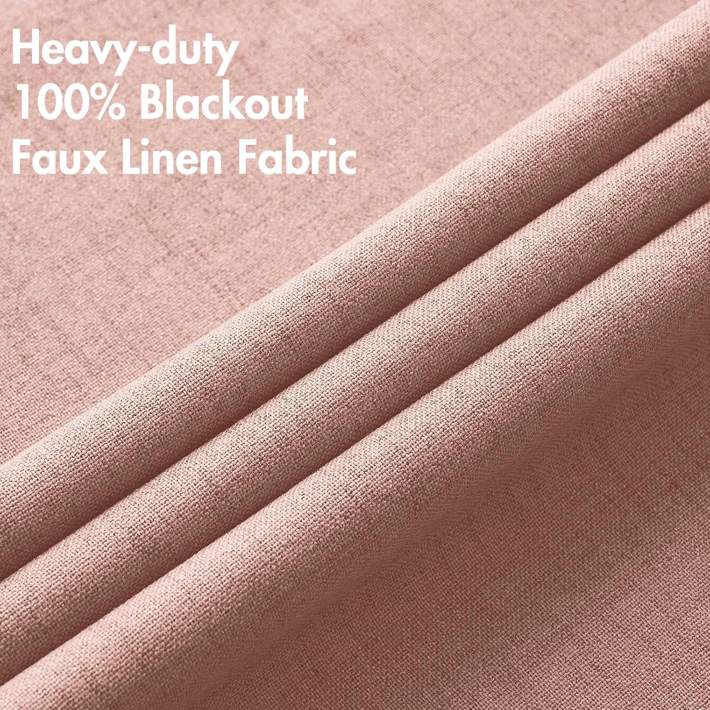 MIULEE 100% Blackout Linen Curtains - Thermal Insulated Blush Pink Grommet Drapes | 52 x 96 Inch (2 Panels)