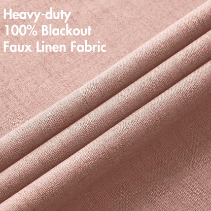 MIULEE 100% Blackout Linen Curtains - Thermal Insulated Blush Pink Grommet Drapes | 52 x 96 Inch (2 Panels)