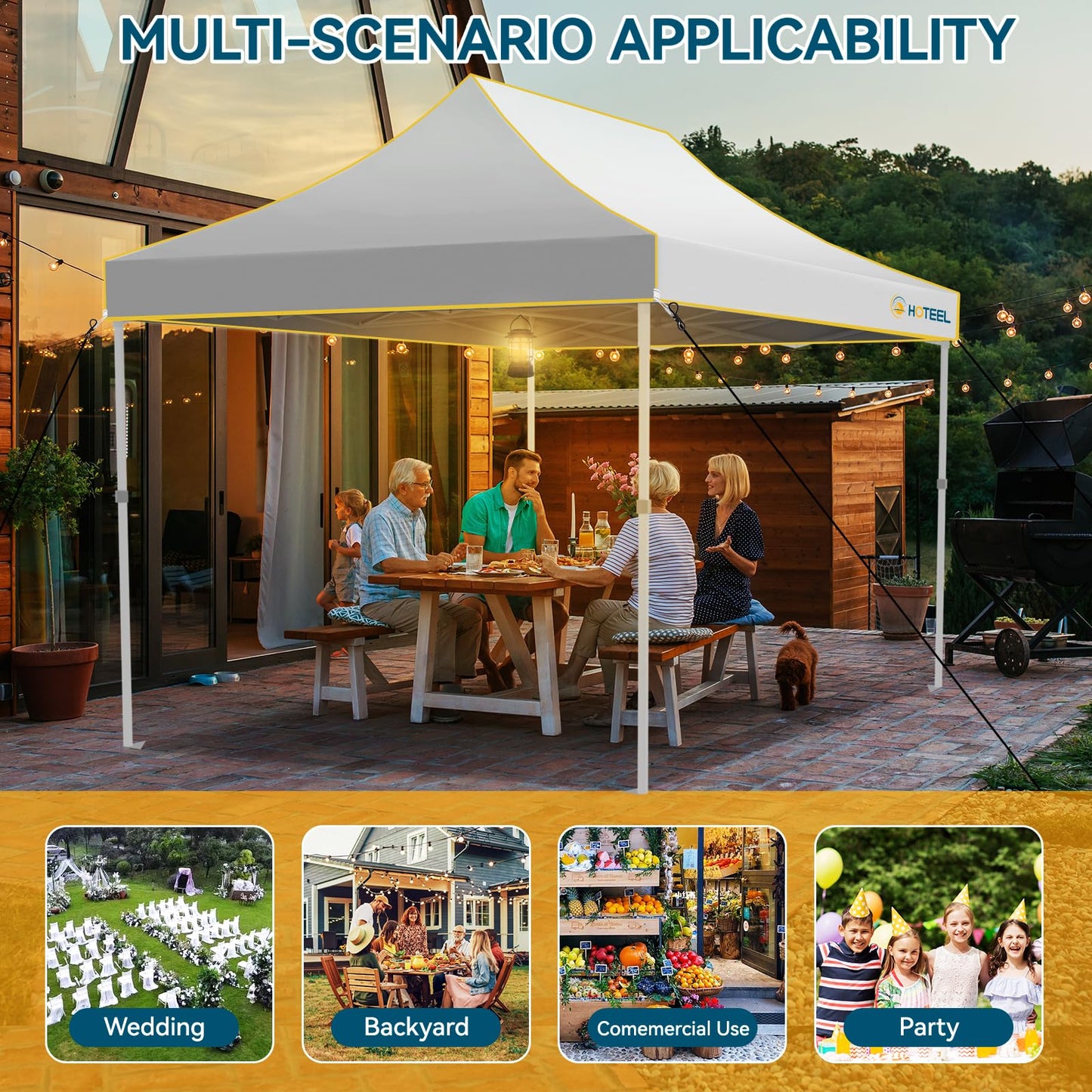 Hoteel 10x15 Pop Up Canopy Tent Heavy Duty with 4 Sidewalls, Waterproof Party Tent, Easy Set-up Commercial Instant Tents with Roller Bag & Sandbags, Hexagonal Leg (1-Year Warranty)