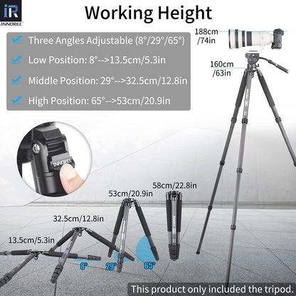 INNOREL NT364C Professional Carbon Fiber Tripod - Heavy Duty Camera Stand, 55lb/25kg Max Load, 75mm Bowl Adapter (Max Tube 36mm)