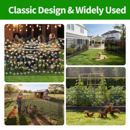 15 Panels No Dig Decorative Garden Fence - 48 in (H) x 21 ft (L), Tall Garden Fences - Dog Fence Outdoor for Yard, Rustproof Metal Animal Barrier Ground Stakes Fencing for Garden, Patio