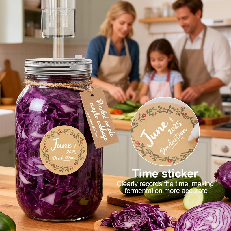 4-Pack Fermentation Kit for Wide Mouth Mason Jar, Included 4 Glass Fermenting Weights, 4 fermentation Lids, 4 Airlocks, 5 Silicone Rings, 5 Silicone Grommet, Pen Stickers Rope (Jars not Included)
