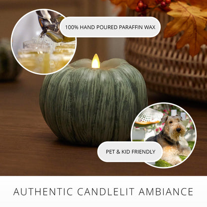 Luminara Pumpkin Figural Flameless Flickering Moving Flame LED Candle (5.25" x 4.5"), Smooth Real Unscented Wax, Time Function (Iceberg Green)