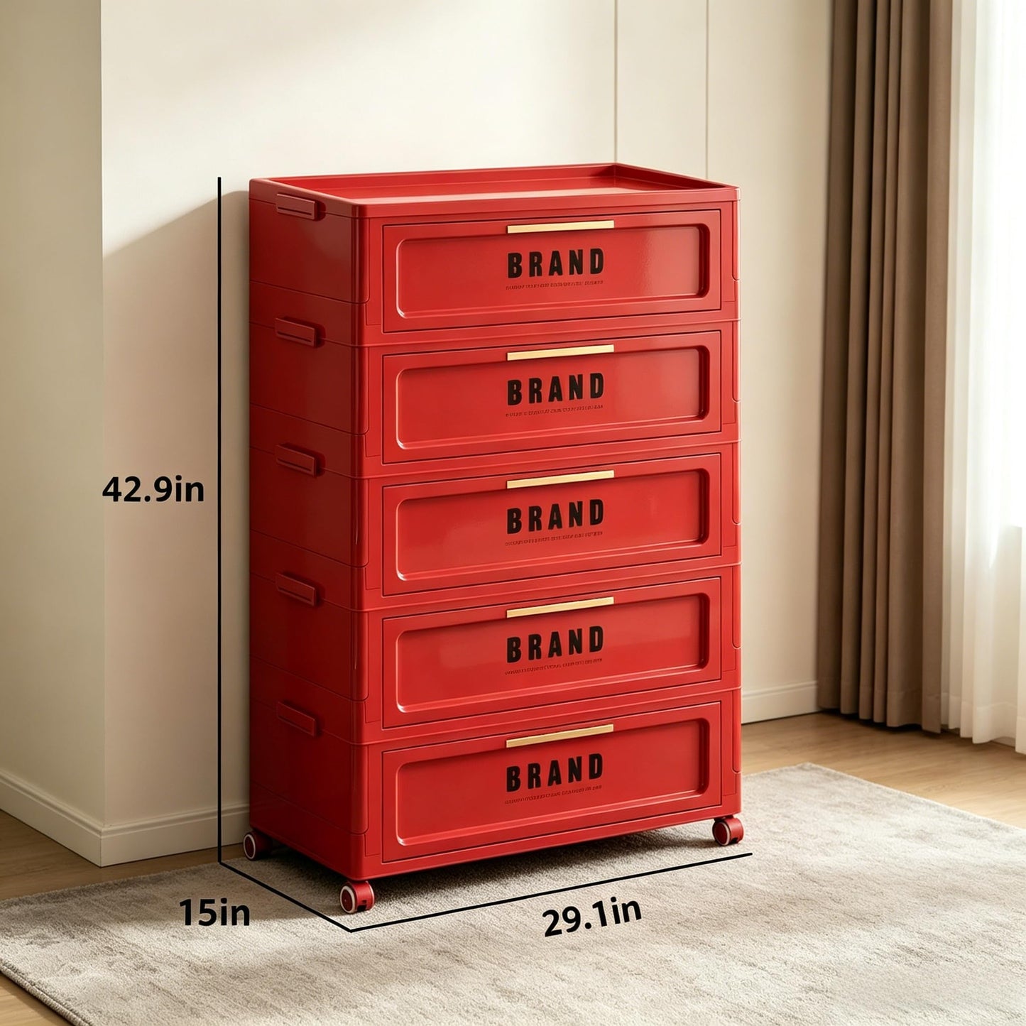 Foldable Storage Cabinet with Doors and Lockable Wheels, 5-Tier Large Capacity ABS Organizer, No-Tool Assembly Storage Cabinet for Small Apartment, Kitchen, Pantry, Laundry, Garage