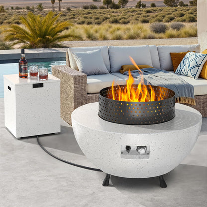Ciays 29″ Propane Fire Pit Table with Windproof Guard, 50000 BTU Fire Pit Table, CSA-Certified, Outdoor fire Table with Durable Terrazzo Coating/Lava Rocks/4 Stable Adjustable Legs, Garden, White