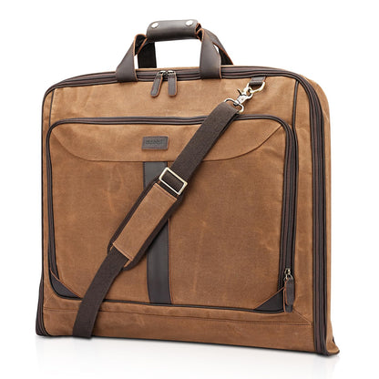 Polare Waxed Canvas Full Grain Leather Trim Garment Carry on Bag for Business Travel, Waterproof Hanging Suit Luggage Bag Wrinkle-Free Suit Cover with YKK Zipper and Shoulder Strap