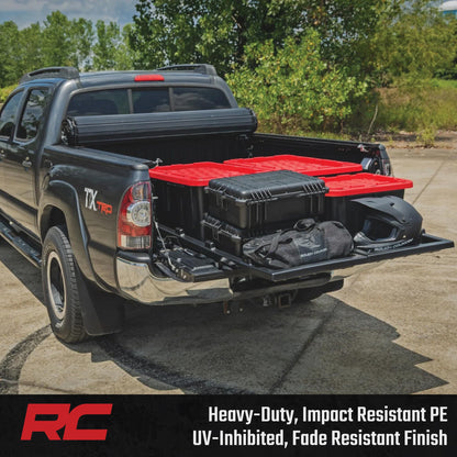 Rough Country Slide-Out Truck Bed Cargo Tray - Mid-Size Bed Organizer for 5' & Shorter Beds, Heavy-Duty Polyethylene, UV-Protected, Easy Tailgate Access