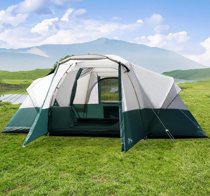 11 Person Camping Tent with Porch, Large Family Tents for Camping, PU1000MM Waterproof Tent with 5 Mesh Windows, Removable Rainfly, Reflective Windproof Rope, Big Dome Tent Fits 3 Queen Airbeds