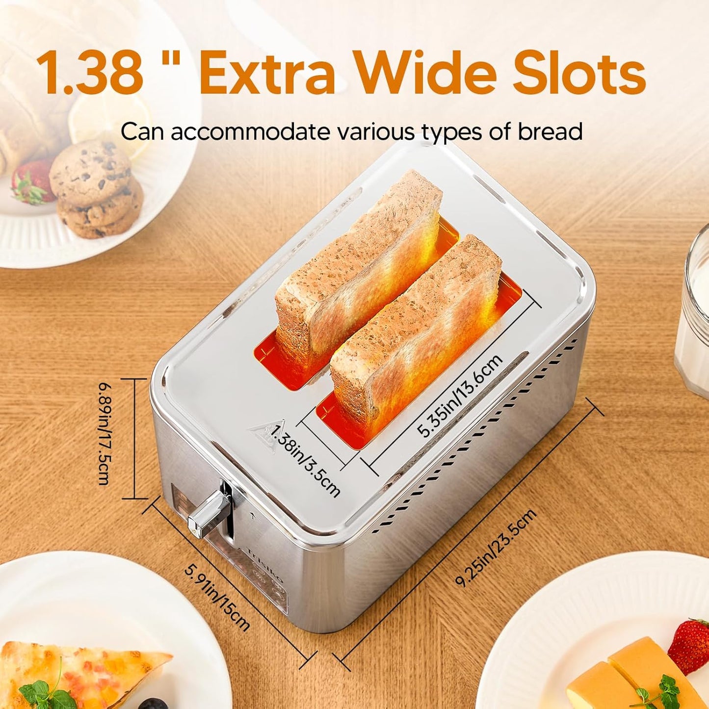 Trisiko® Touch Screen Toaster - 2 Slice Stainless Steel Smart Toaster with Digital Timer & Extra-Wide Slots