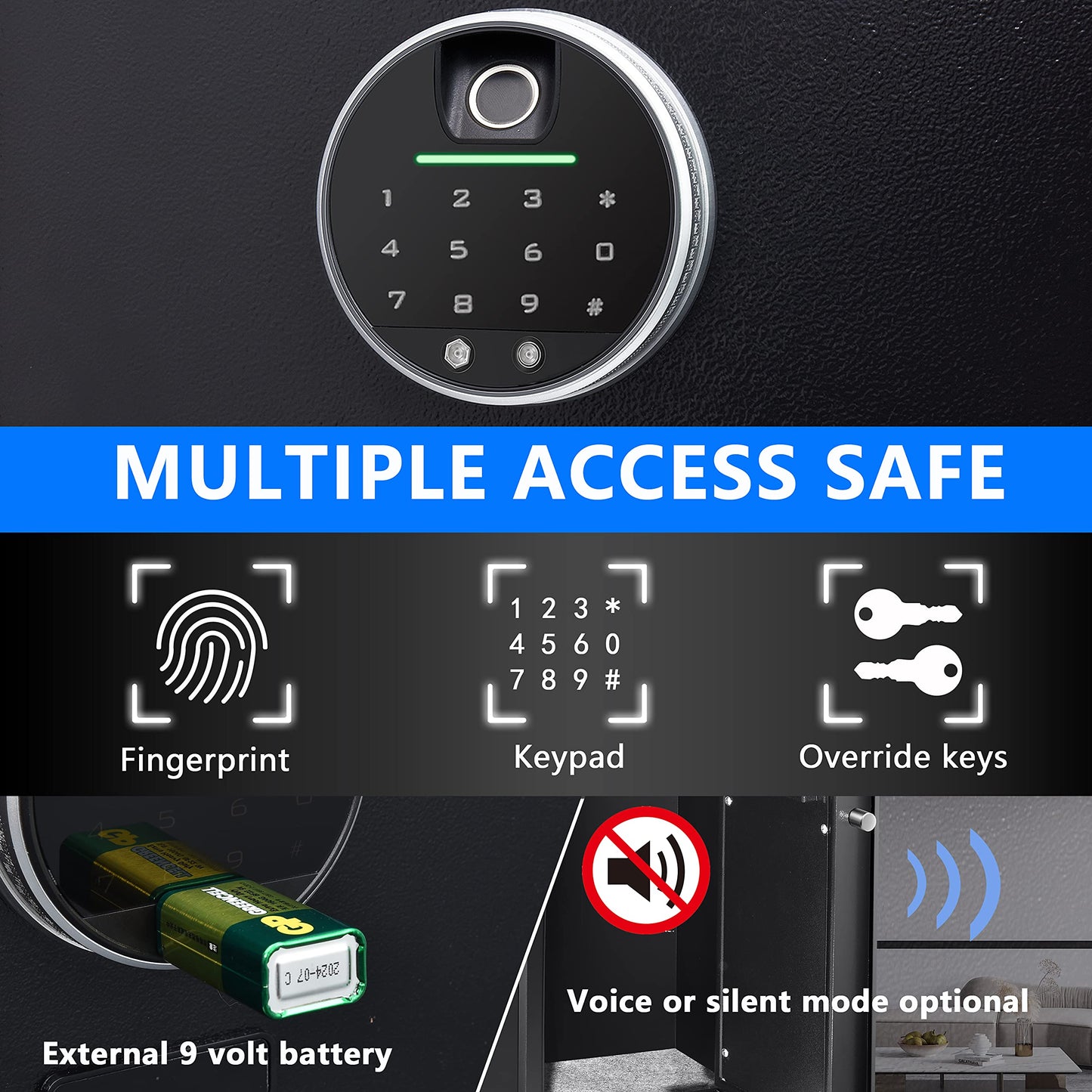 Biometric Digital Security Home Safe, Safes for Home Storage Cash Jewelry and Valuables,1.0 Cubic Feet Gun Use Storage Small Fingerprint Safe Box. (No fireproof bag, 9.8”H X 13.8”W X 11”D)