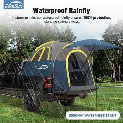 Truck Bed Tent, Double Layer Truck Tent 6.4-6.7 Ft, Waterproof PU3000mm Tear-Resistant Pickup Tent for 2 Person Camping and Outdoor with Awning（Cyan）
