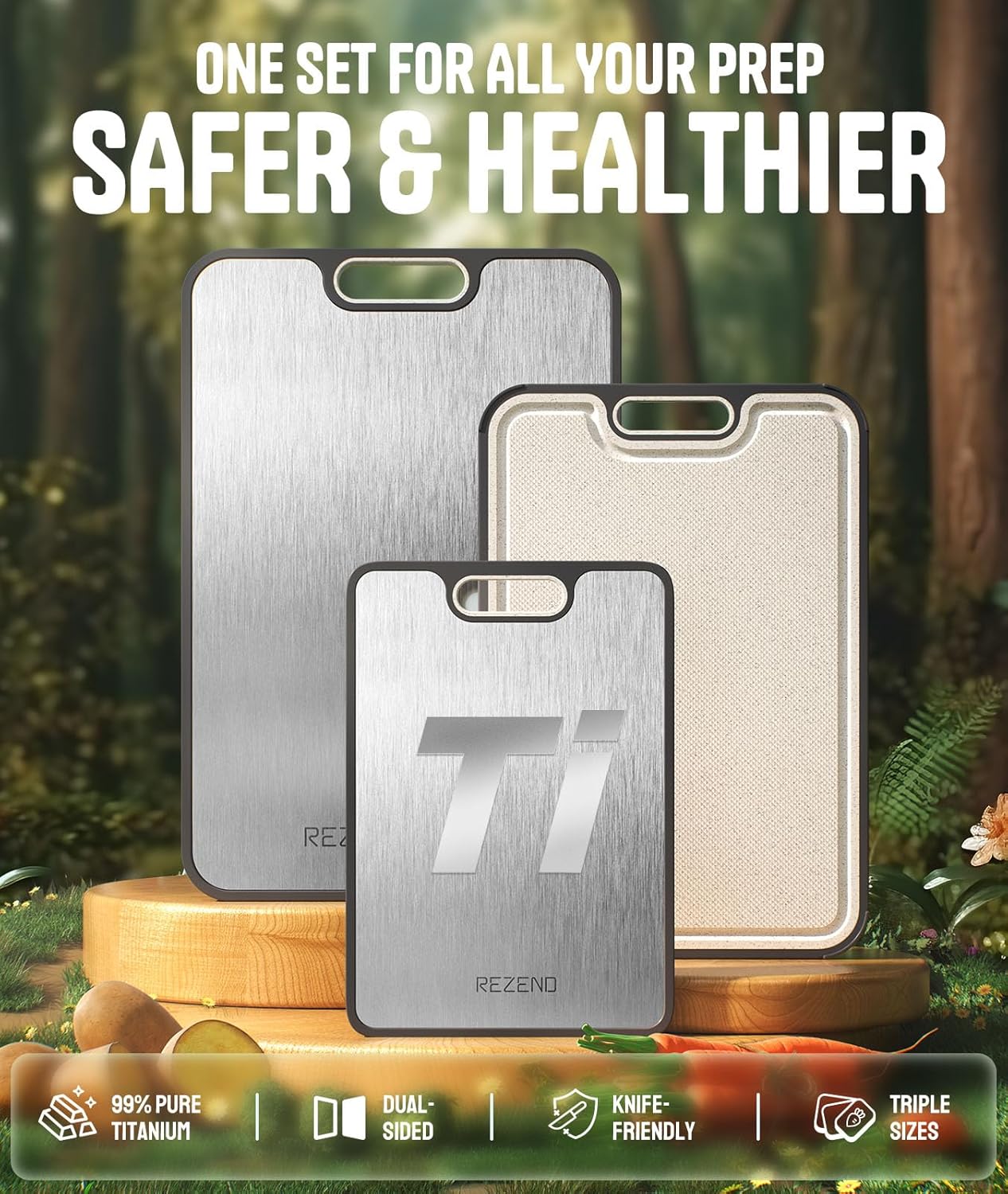 **Titanium Cutting Board Set of 3 - Dual-Sided Non-Toxic Design for Hygienic Food Prep | Extra Large (M/L/XL)**