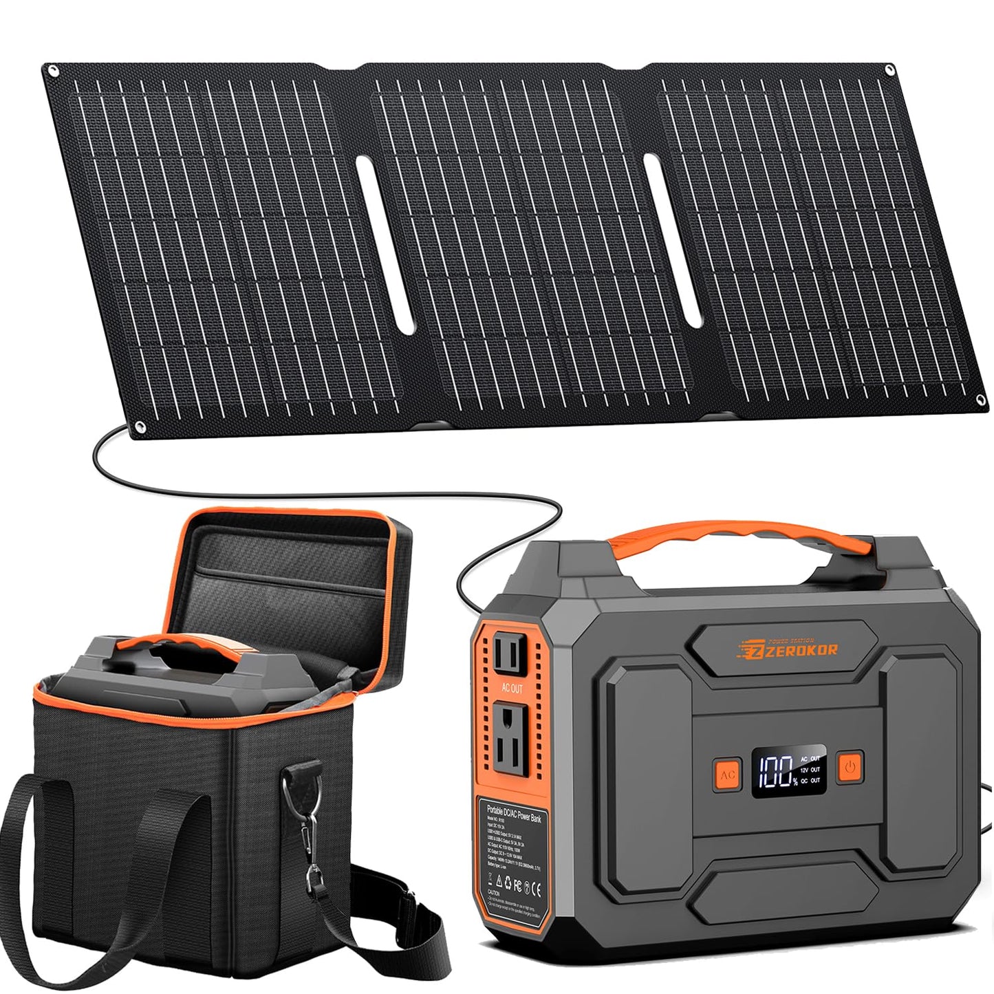 Portable Solar Power Station with Foldable Solar Panel 30W, 100W 110V AC Outlet Camping Solar Power Bank cwith Panels, DC Battery Power Pack for Laptop Smart Devices RV Outdoor Backup