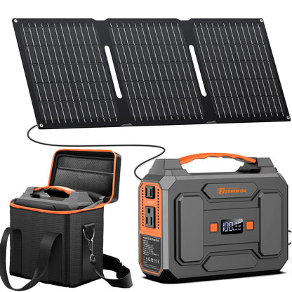 Portable Solar Power Station with Foldable Solar Panel 30W, 100W 110V AC Outlet Camping Solar Power Bank cwith Panels, DC Battery Power Pack for Laptop Smart Devices RV Outdoor Backup