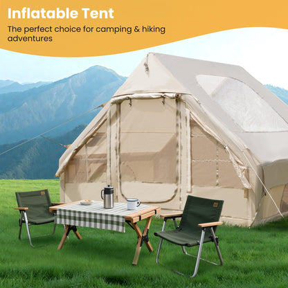 Inflatable Tent for Camping 4-6 Person, Blow Up Glamping Tents with Pump, Quick Setup Cabin Air House with Panoramic Skylight and Front Canopy, Waterproof Oxford Family Outdoor Shelter, Beige