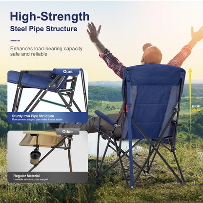LET'S CAMP Oversized Camping Chairs 29.52" High Back Heavy Duty Lawn Chair Support 500LBS, Portable Collapsible Chair with Cup Holder, Side Pocket,2 Pack(Blue)