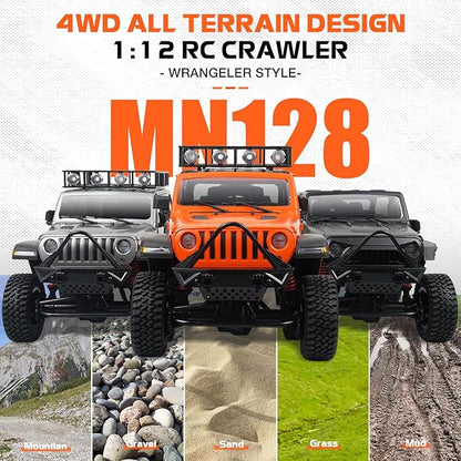 ARRIS MN-128 RC Rock Crawler 1:12 Scale RC 4WD RC Climbing Car All-Wheel Drive Off-Road RC Jeep Crawlers RTF 2.4Ghz RC Rock Crawler 4x4 All Terrain Car for Adults