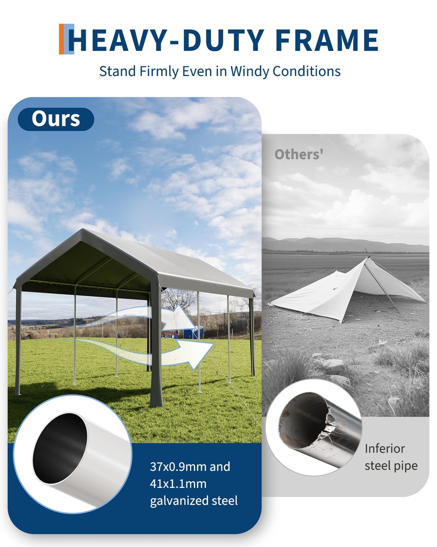 GAOMON 10X20 Carport, Heavy Duty Carport,Car Canopy Garage Boat Shelter Party Tent, Waterproof Portable Car Canopy for Truck, Boat, SUV，Grey/Yellow
