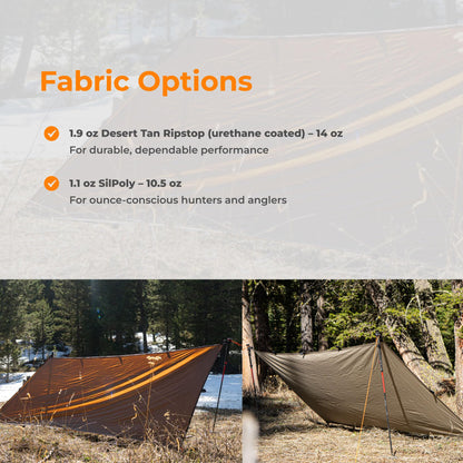 VIAM Outdoors Baldy Tan Tarp: Waterproof Camping Tarp for Hunting, Glassing, Hammock Rain Fly, Ultralight Backpacking Gear Sun Shelter & Heavy Duty Outdoor Protection - 1.1oz